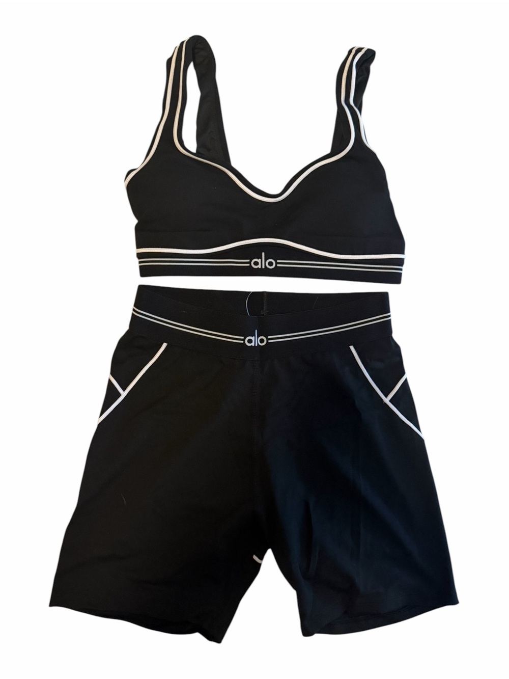 ALO Yoga Black Athletic Shorts with White Trim